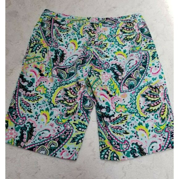 Golfino Womens Size 12 Multicolor Paisley Active Bermuda Golf Shorts Flat-Front - Picture 2 of 6